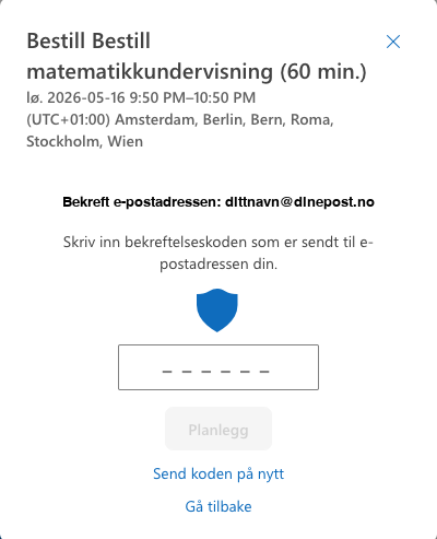 Felt for å skrive inn bekreftelseskode mottatt på e-post