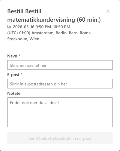 Skjema for å fylle inn navn og e-post