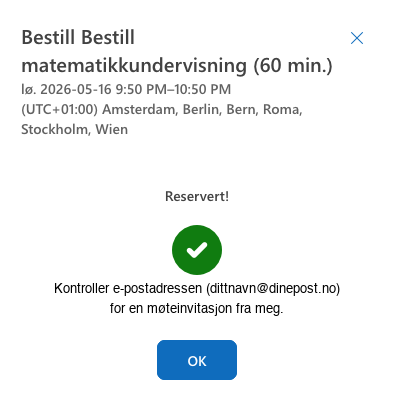 Bekreftelse: Timen er reservert